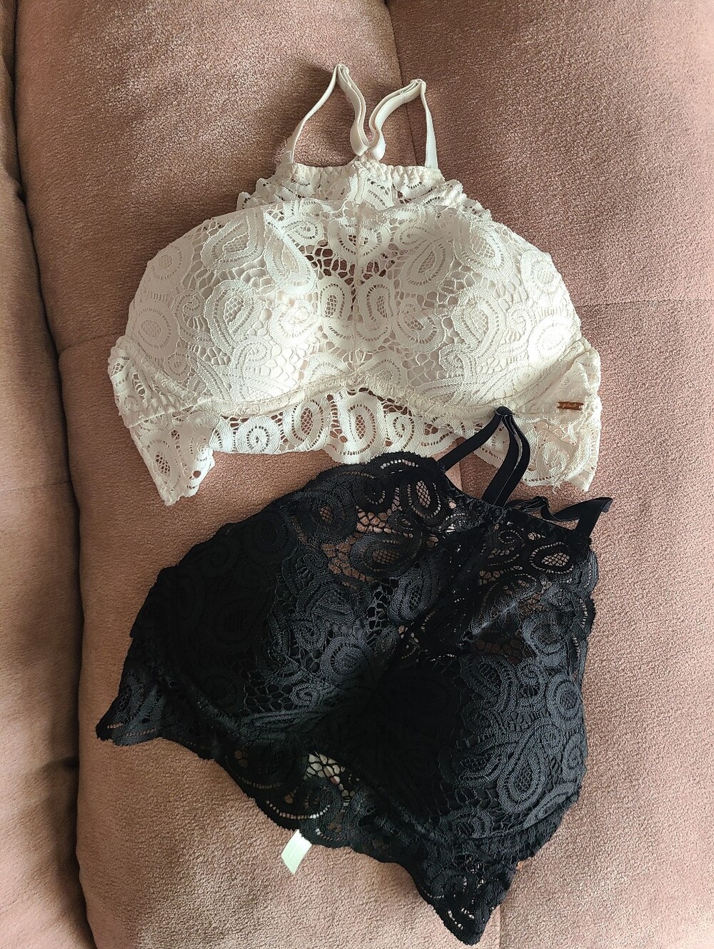 Victorias Secret PINK Bralette Lace Push Up High Halter Neck Black And White